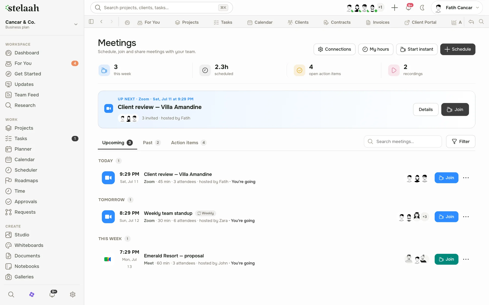 Aria notes showing a summary and assigned follow ups