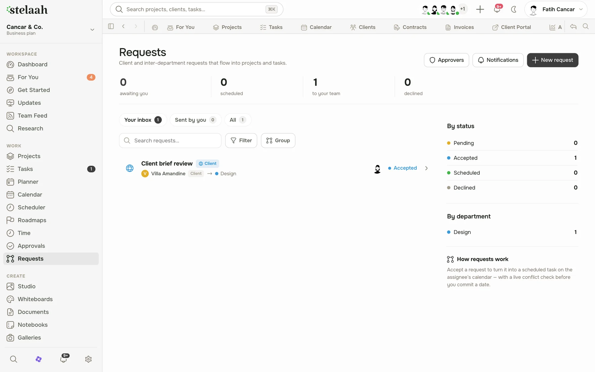 a requests inbox with items routed to the right team