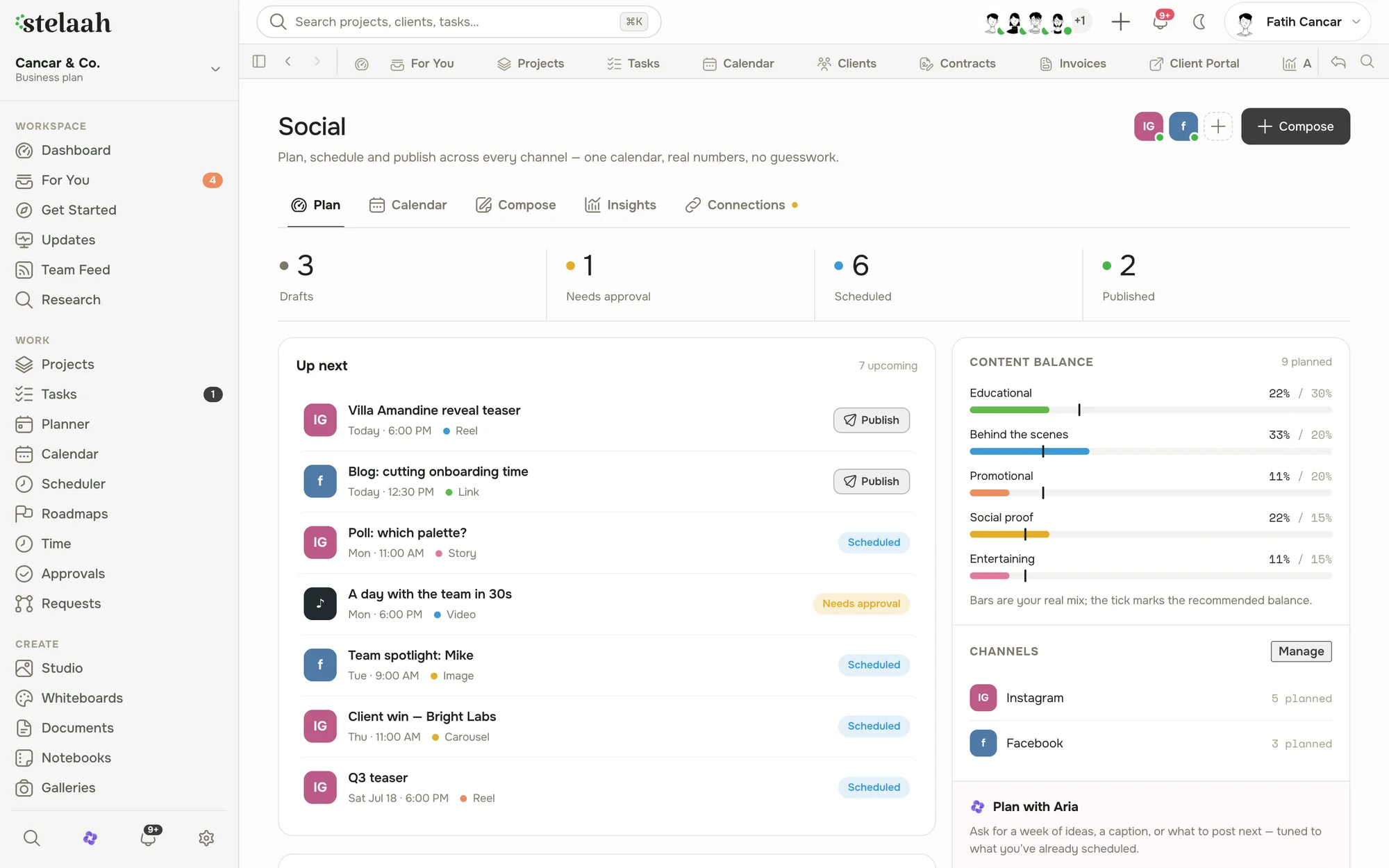 a social planner showing scheduled posts on a calendar